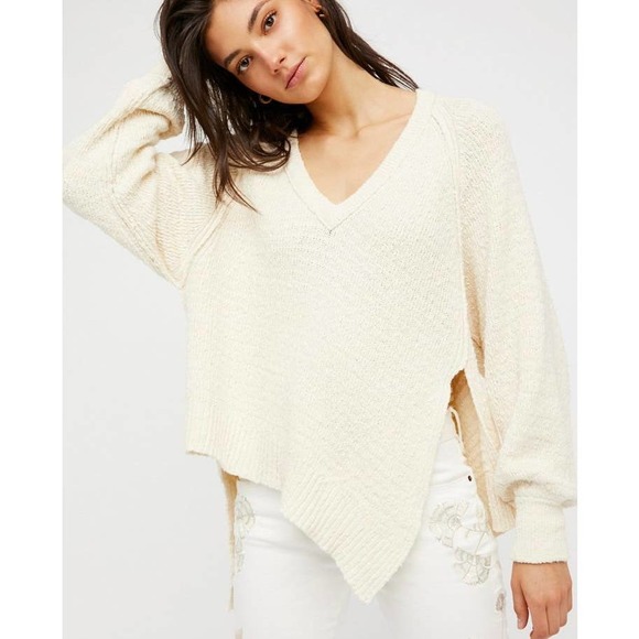 Free People Cream V-Neck Sweater - Picture 4 of 14